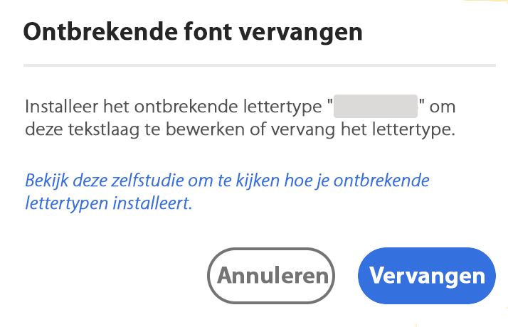Foutbericht over ontbrekend lettertype