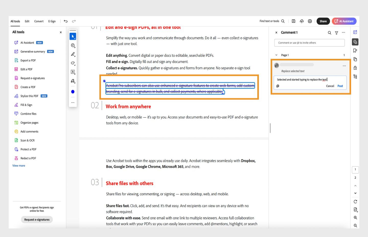 כשאתם מקלידים, המלל שנבחר מסומן בקו חוצה. בינתיים, מופיע סמל טיוטה, וההערה נמצאת במיקוד.