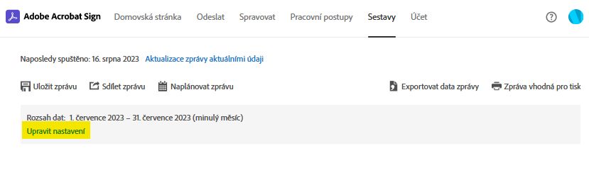 Možnost stránky hlášení – Upravit nastavení
