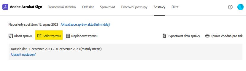 Možnost stránky hlášení – Sdílet hlášení