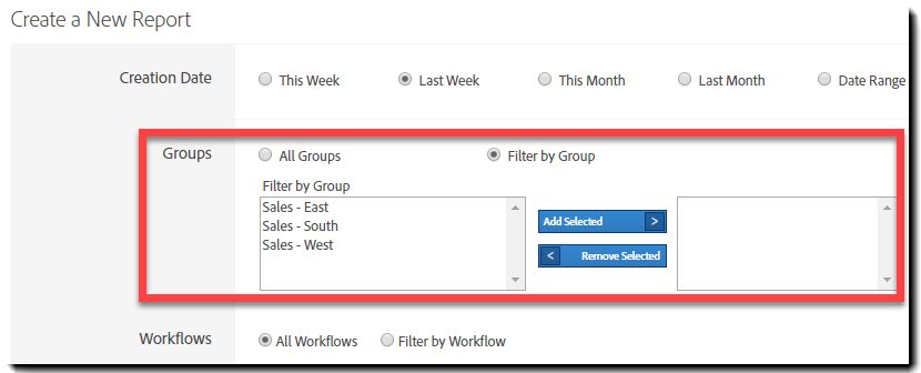 Rapportfilter for grupper