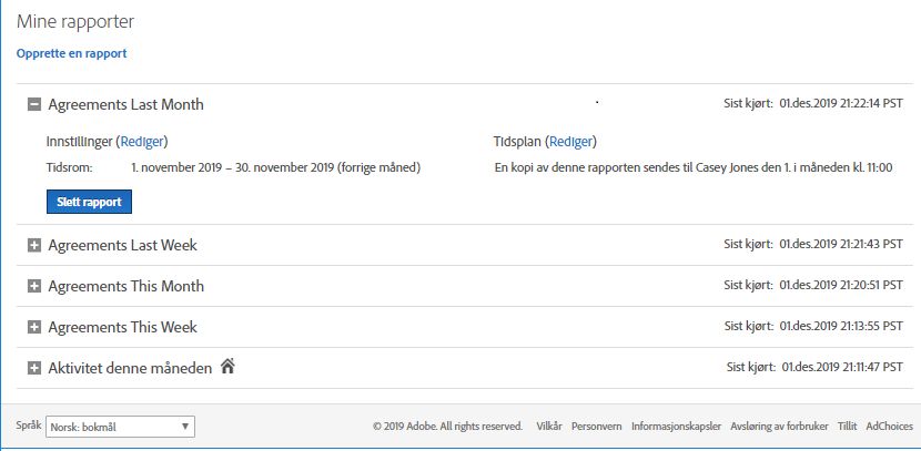 Grensesnitt for rapportsiden
