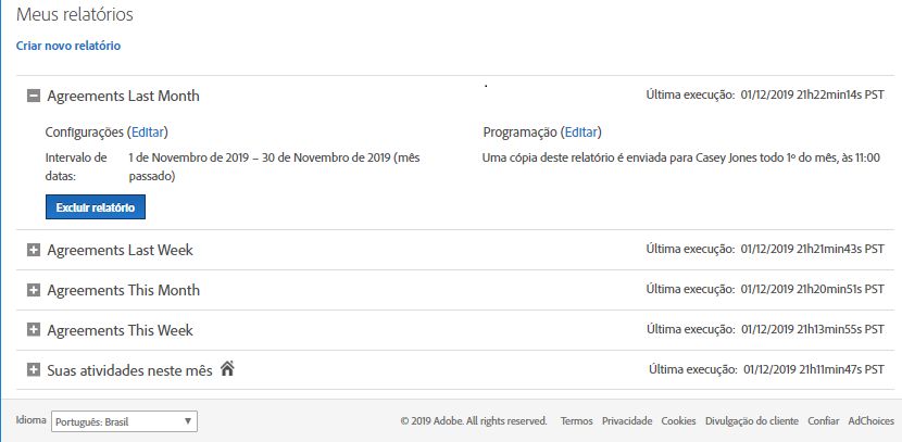 Interface da página Relatórios