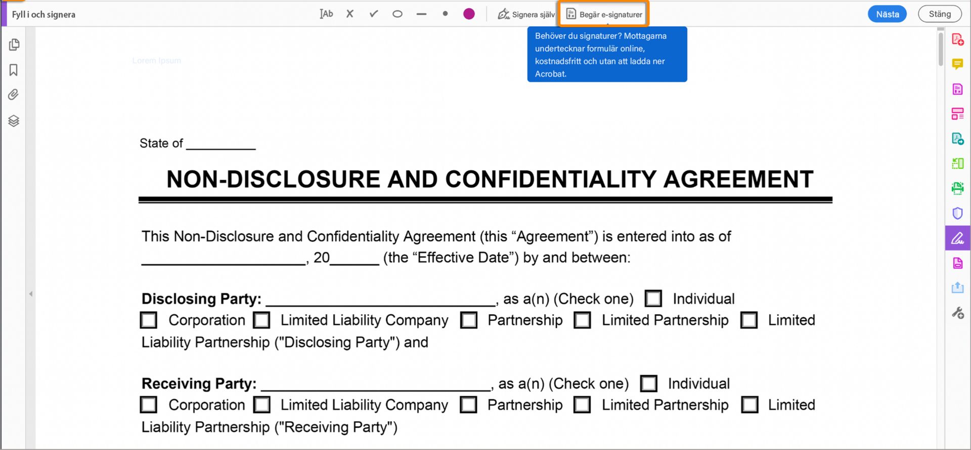 Dialogrutan Begär signatur