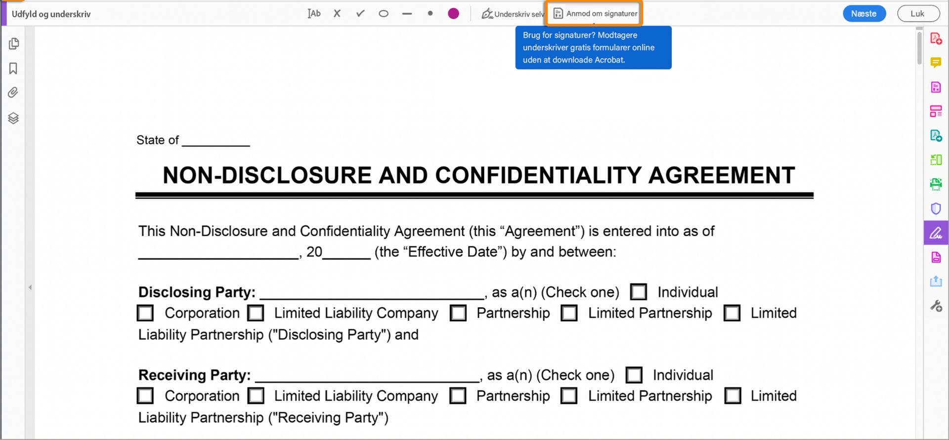 Beskeden Anmod om signatur