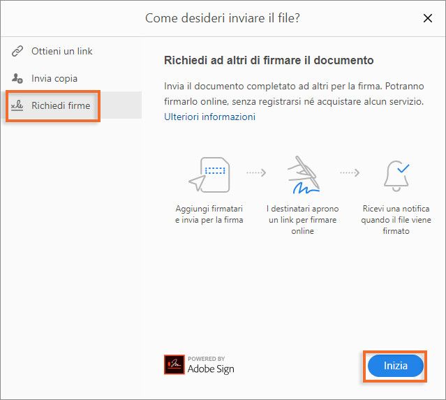 Inviare il documento per richiederne la firma