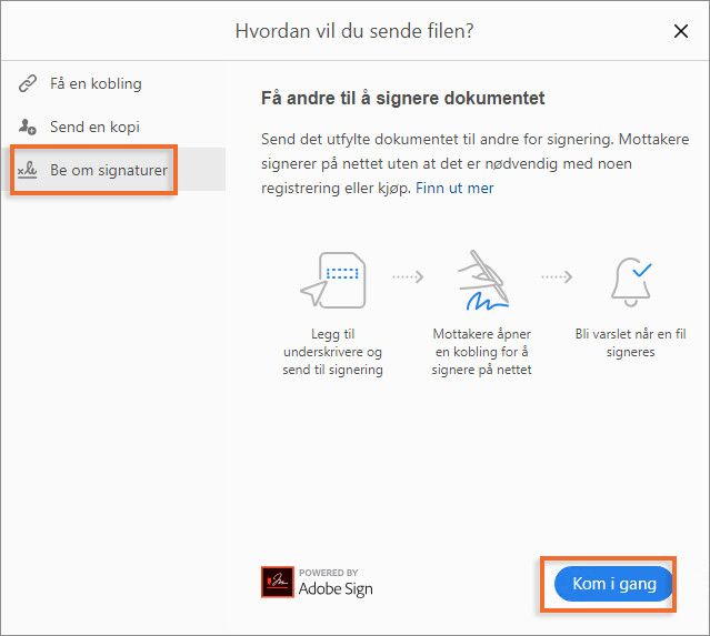 Send dokumentet for å få signaturer fra andre