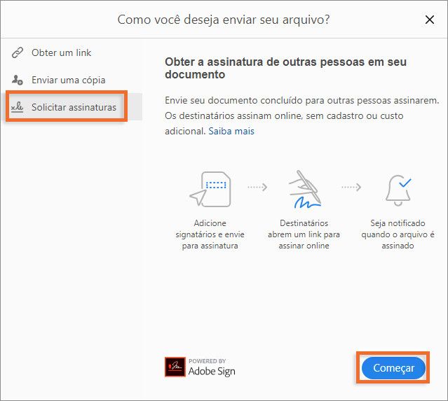 Enviar o documento para obter assinaturas de terceiros
