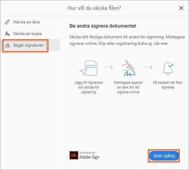 Skicka dokumentet när du vill hämta signaturer från andra