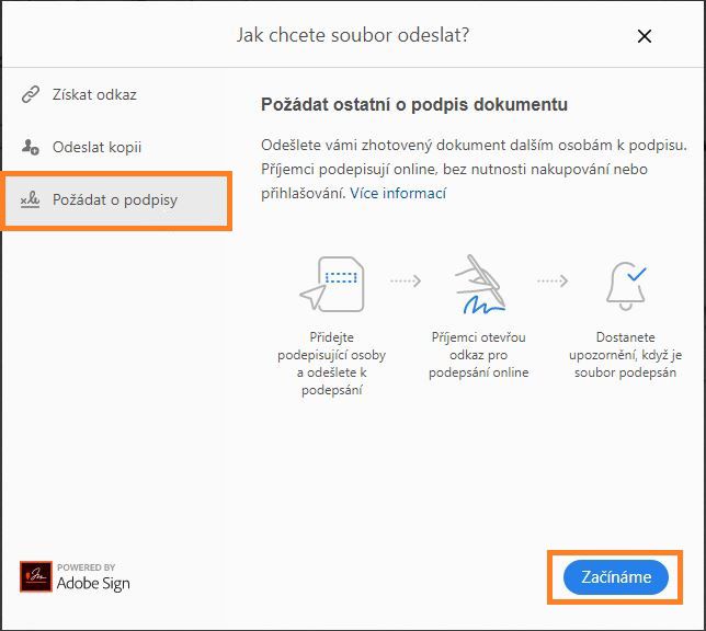 Získání podpisů od dalších osob pomocí odeslání dokumentu