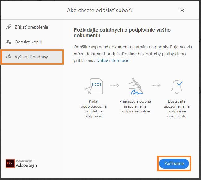 Odoslať dokument na získanie podpisov od ostatných používateľov