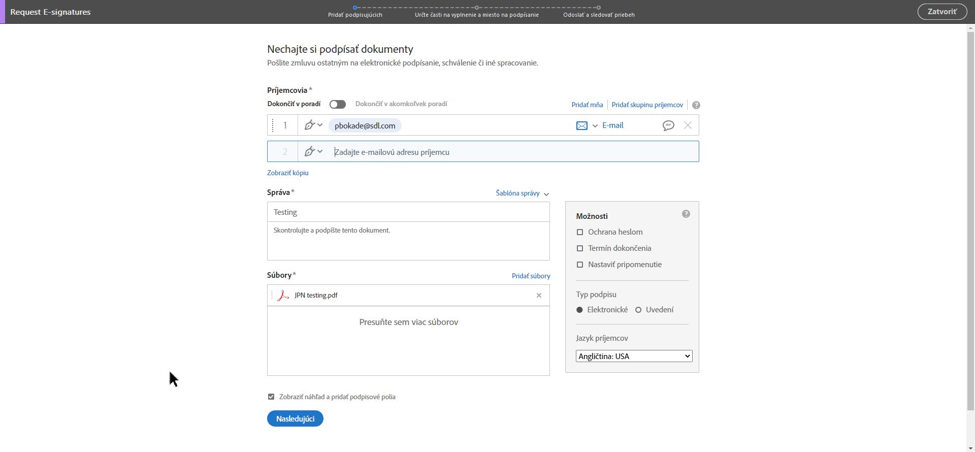 Acrobat Sign – Rozšírené voľby