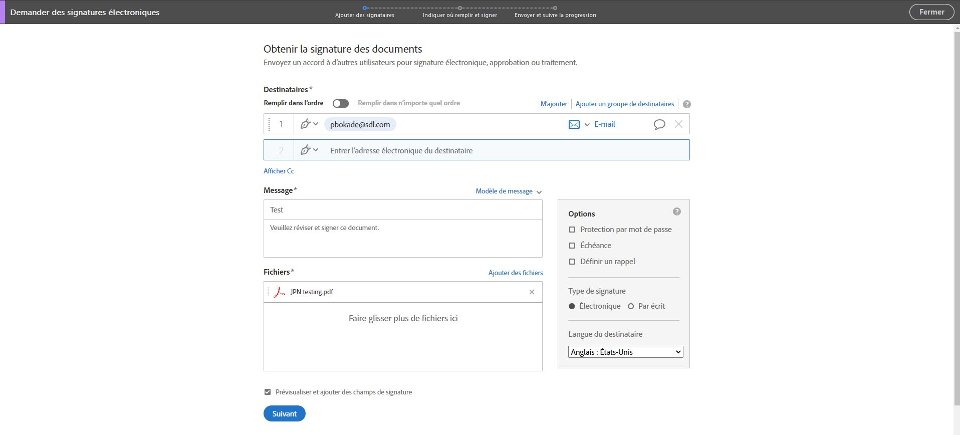Acrobat Sign – Options avancées
