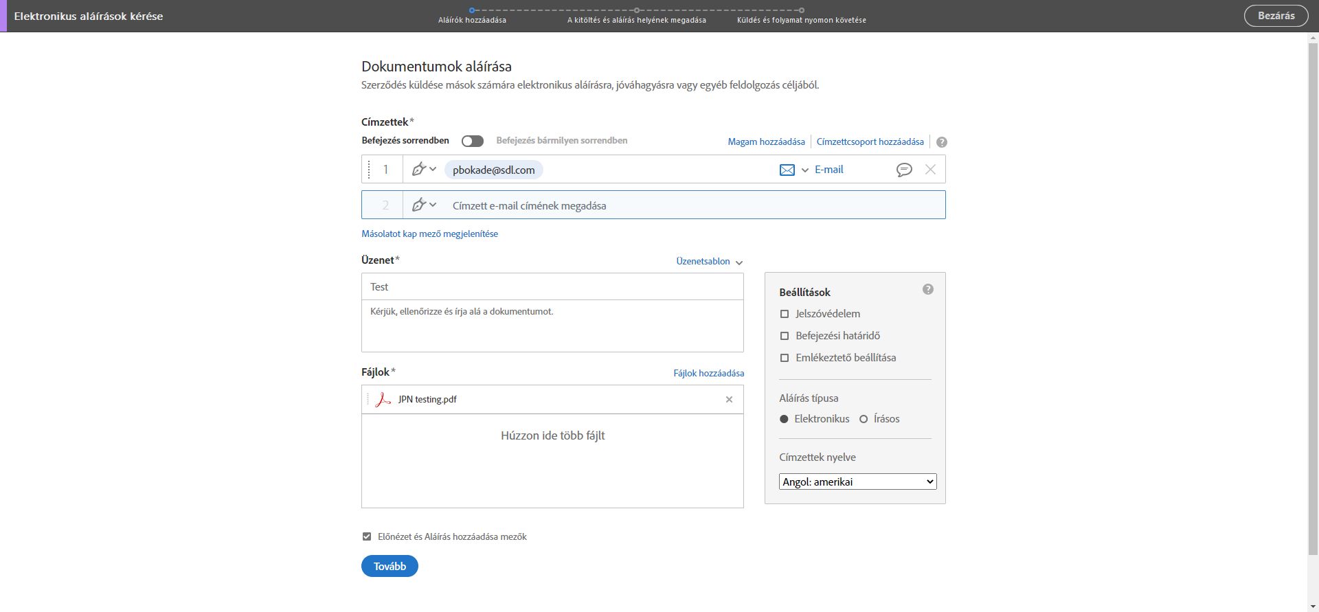 Acrobat Sign - Speciális beállítások