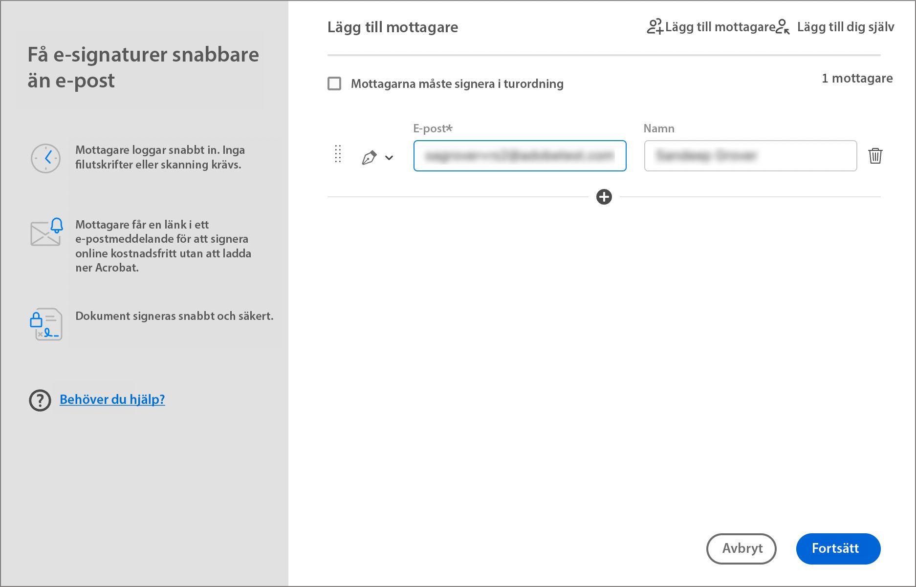 Nuvarande upplevelse av Begär signaturer