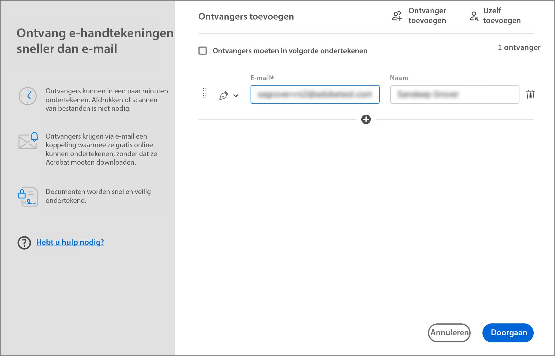Gjeldende opplevelse av Be om signaturer