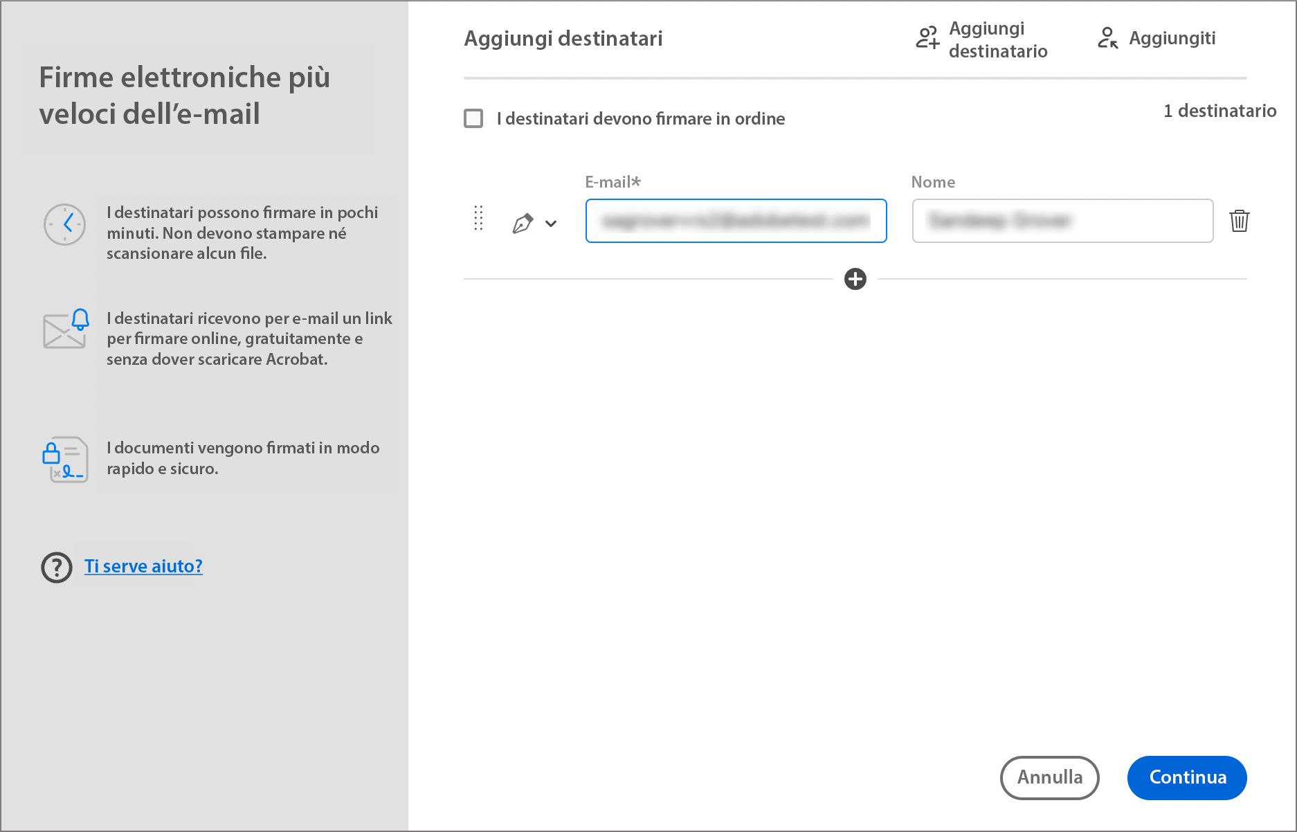 Esperienza attuale di Richiesta delle firme