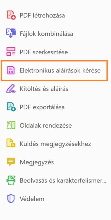 Az Adobe Sign eszközt átneveztük Aláírások kérése eszközre