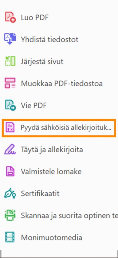 Adobe Sign nimetty uudelleen Pyydä allekirjoituksia -työkaluksi