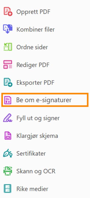 Adobe Sign er omprofilert til Be om signatur-verktøyet