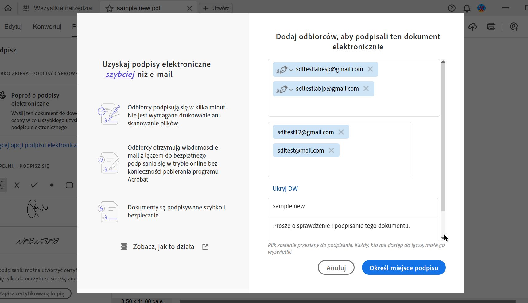 Narzędzie Poproś o podpisy