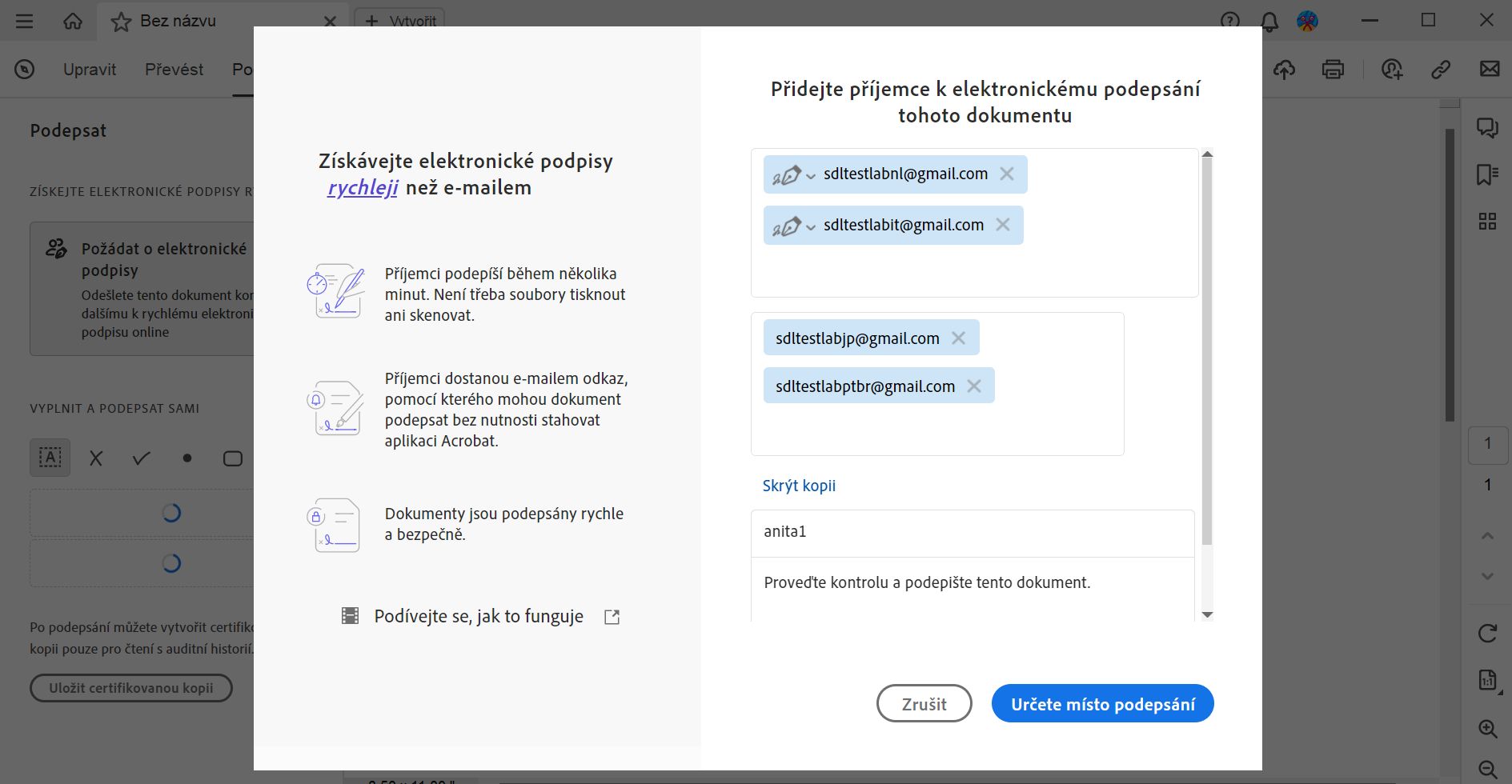 Nástroj Požádat o podpisy