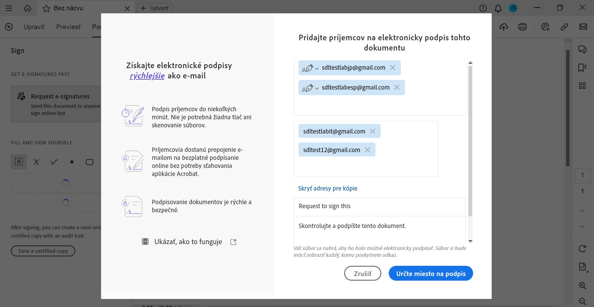Nástroj Vyžiadať podpisy