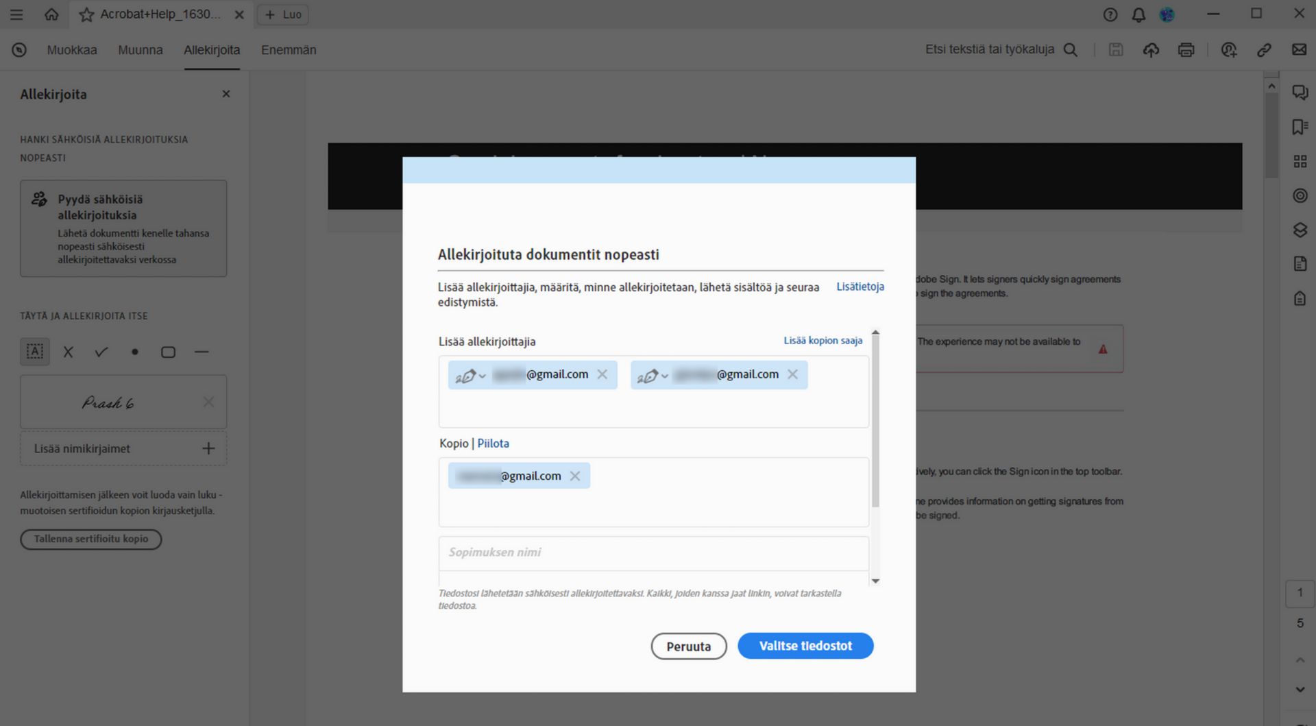 Pyydä allekirjoituksia -työkalu