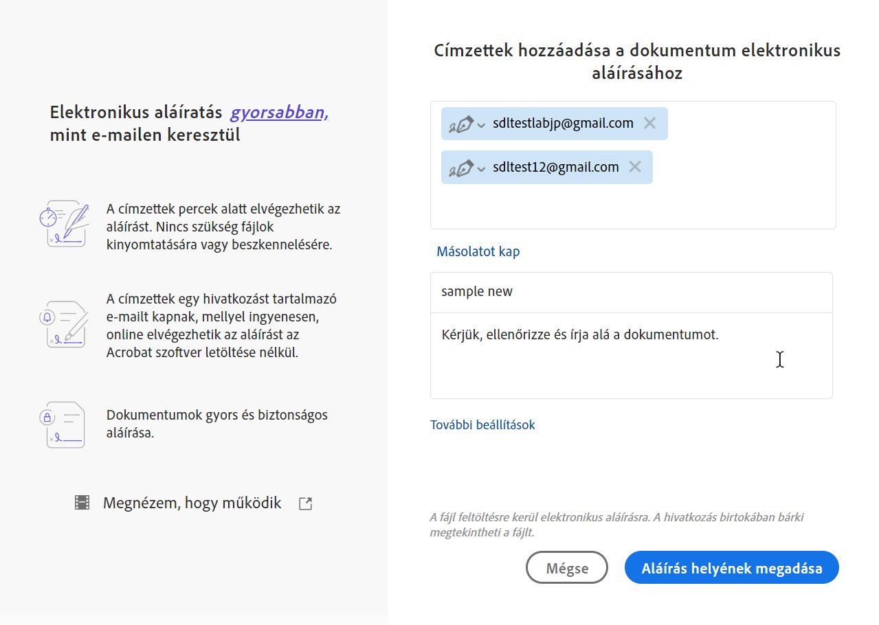 Aláírások kérése eszköz