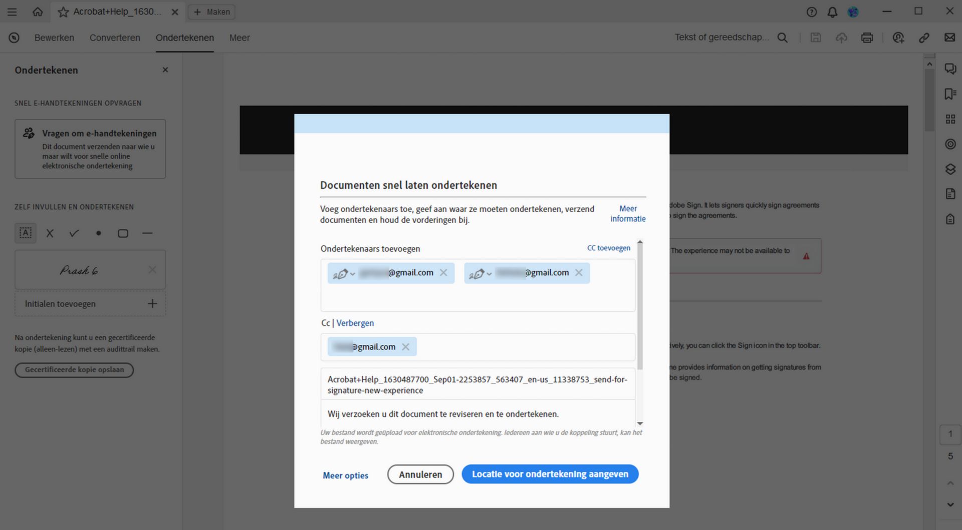 Tool Vragen om handtekeningen