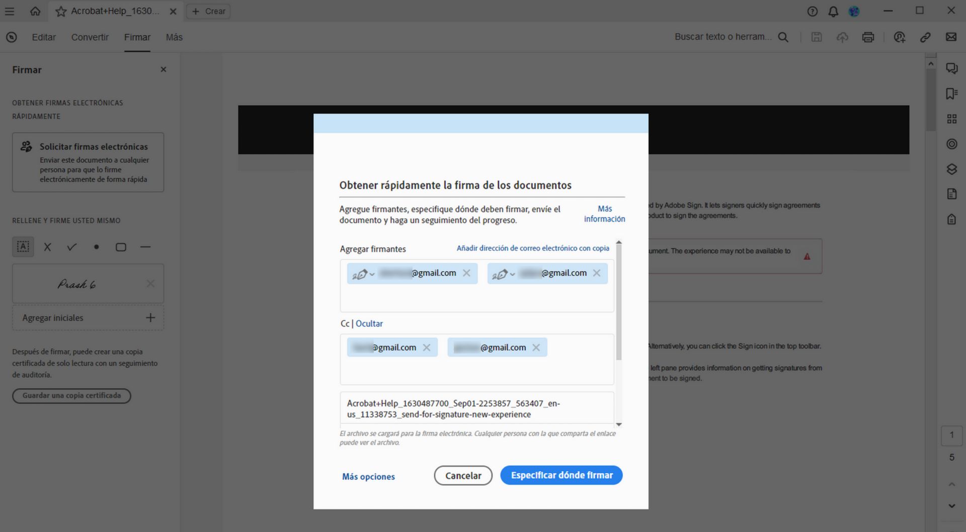 Herramienta Solicitar firmas