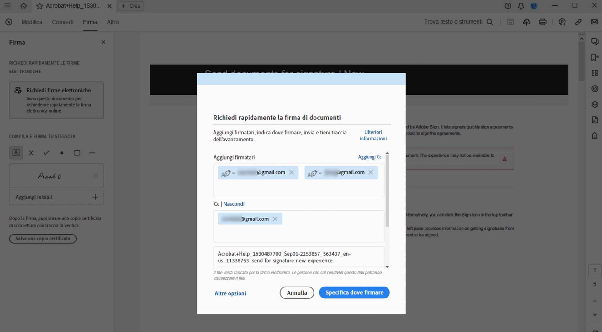 Strumento Richiedi firme