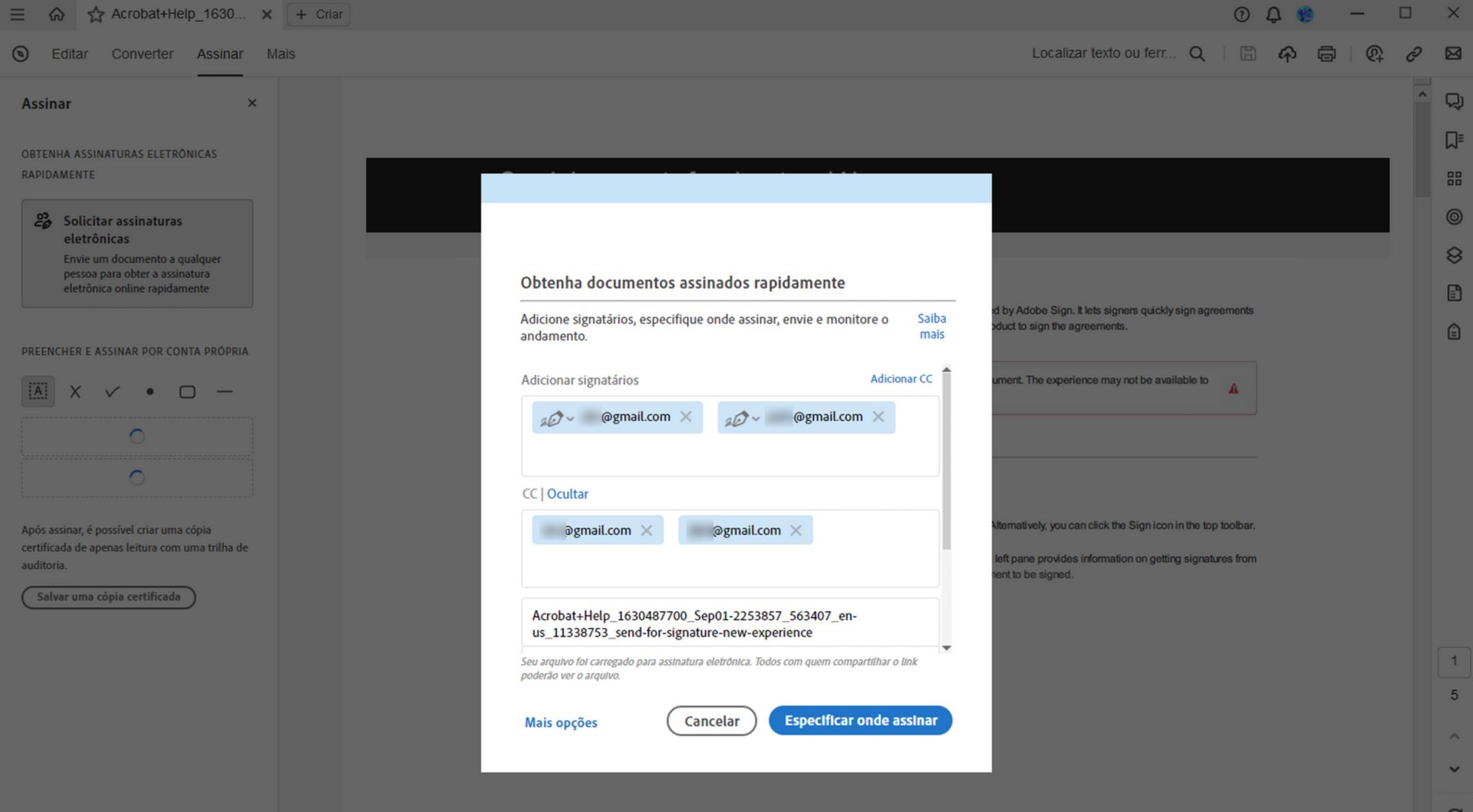Ferramenta Solicitar assinaturas