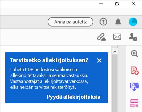Tilannekohtainen Pyydä allekirjoituksia -vihje