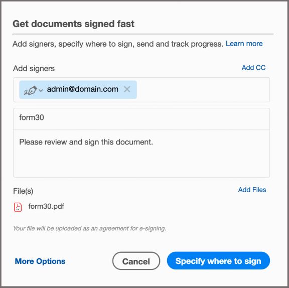 Acrobat Sign विंडो