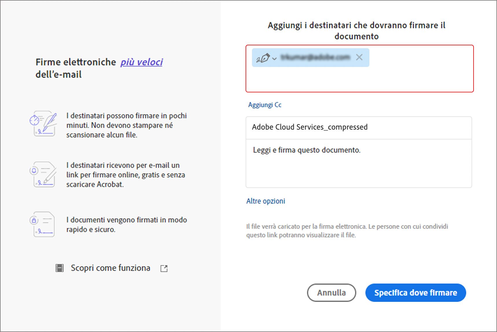 Esperienza precedente di Richiesta delle firme