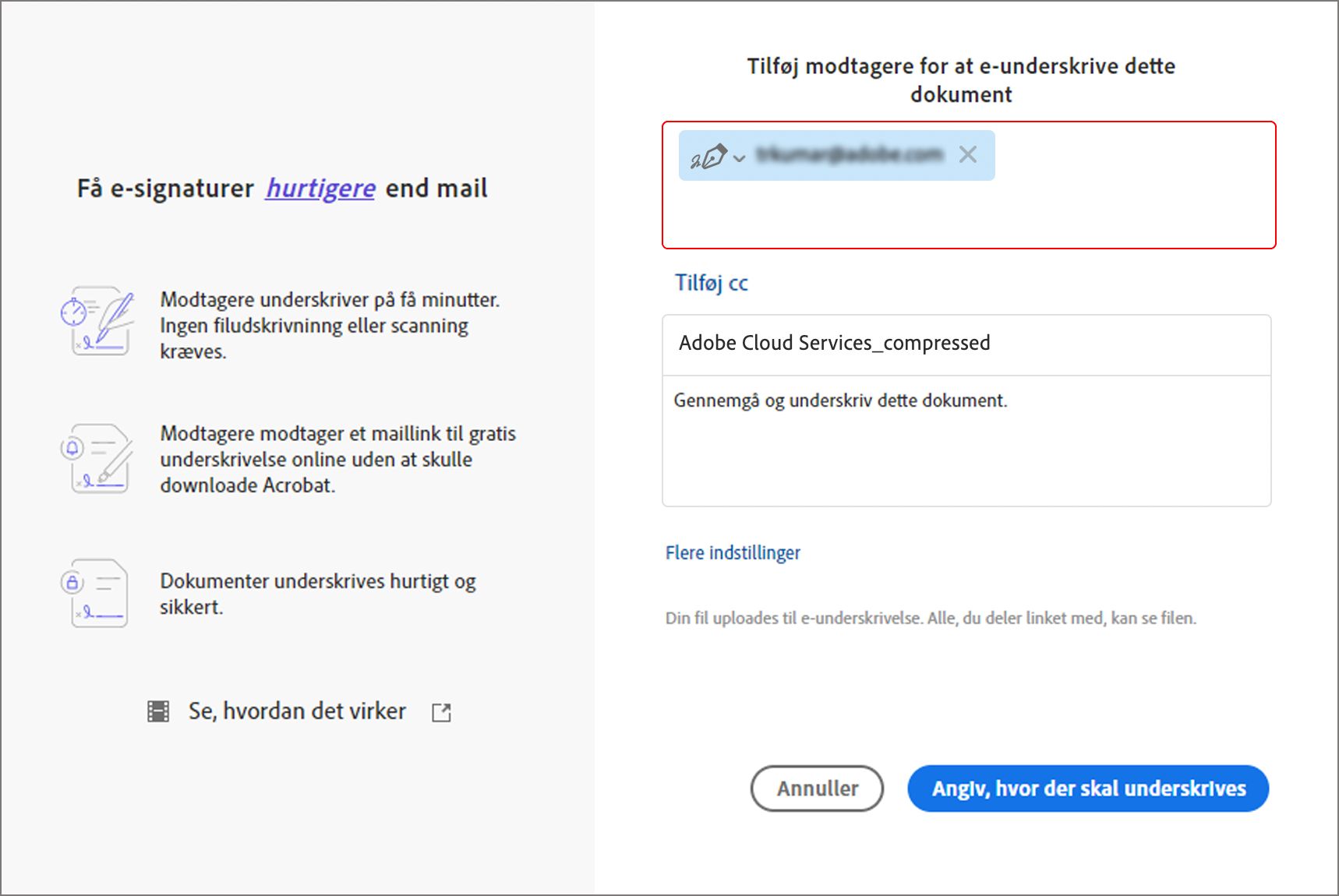 Tidligere oplevelse med Anmod om signaturer