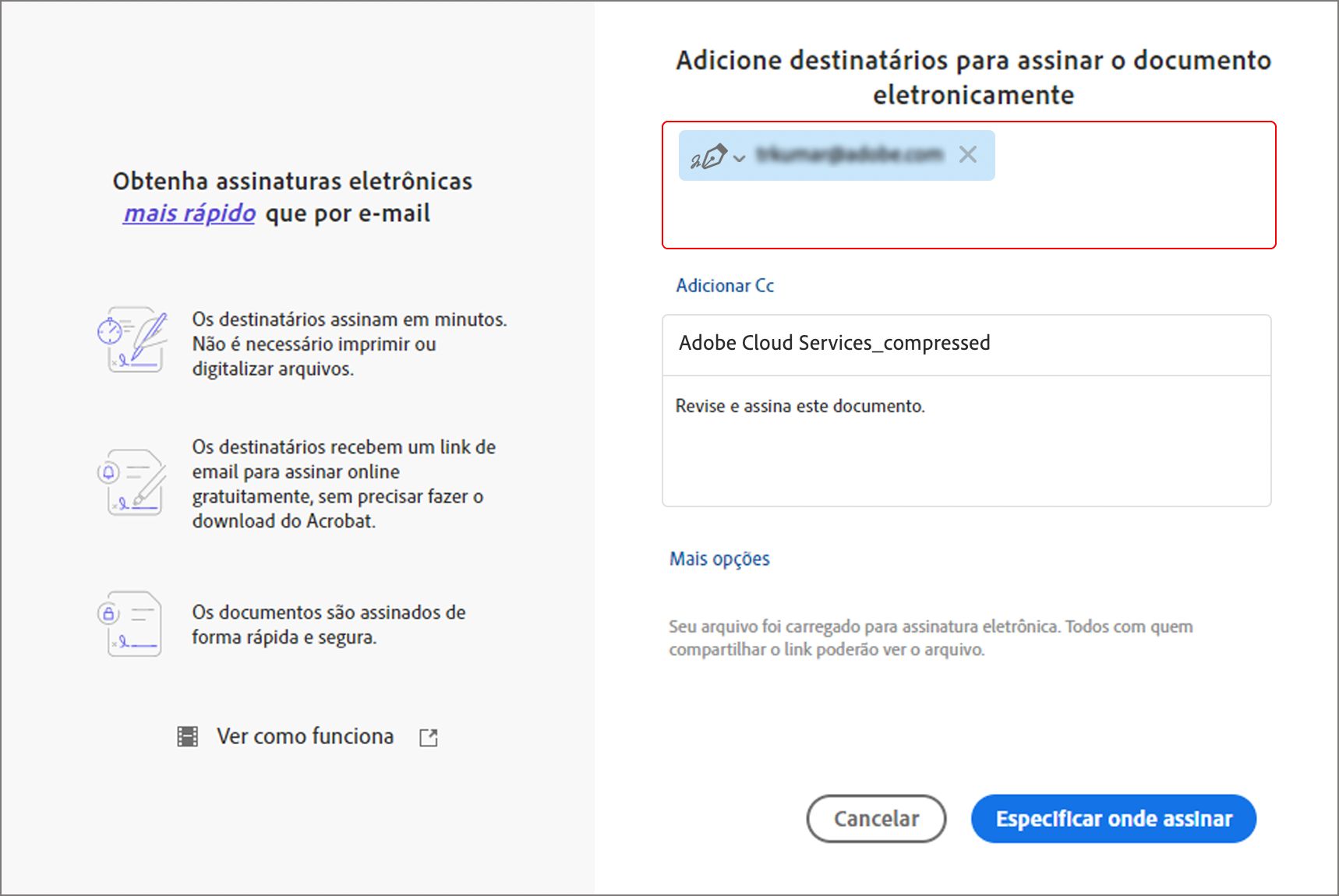 Experiência anterior de solicitação de assinaturas