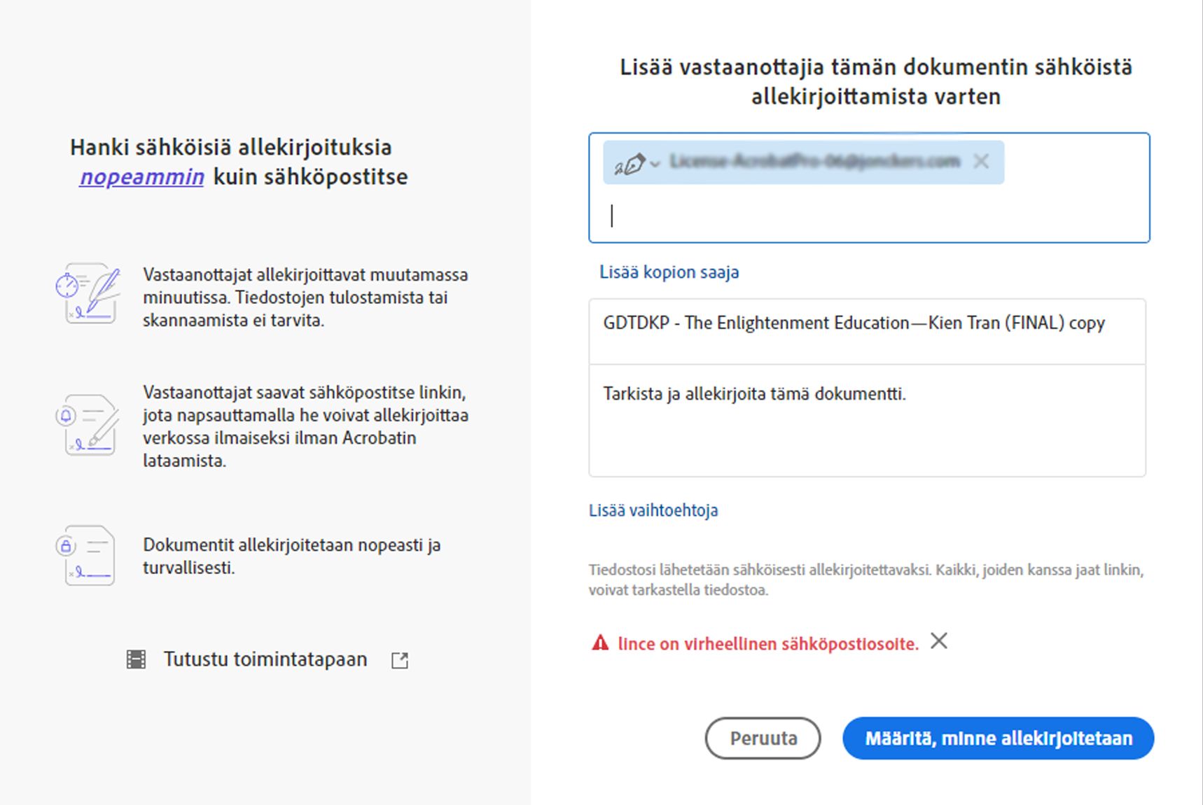 Aiempi Pyydä allekirjoituksia -toiminto