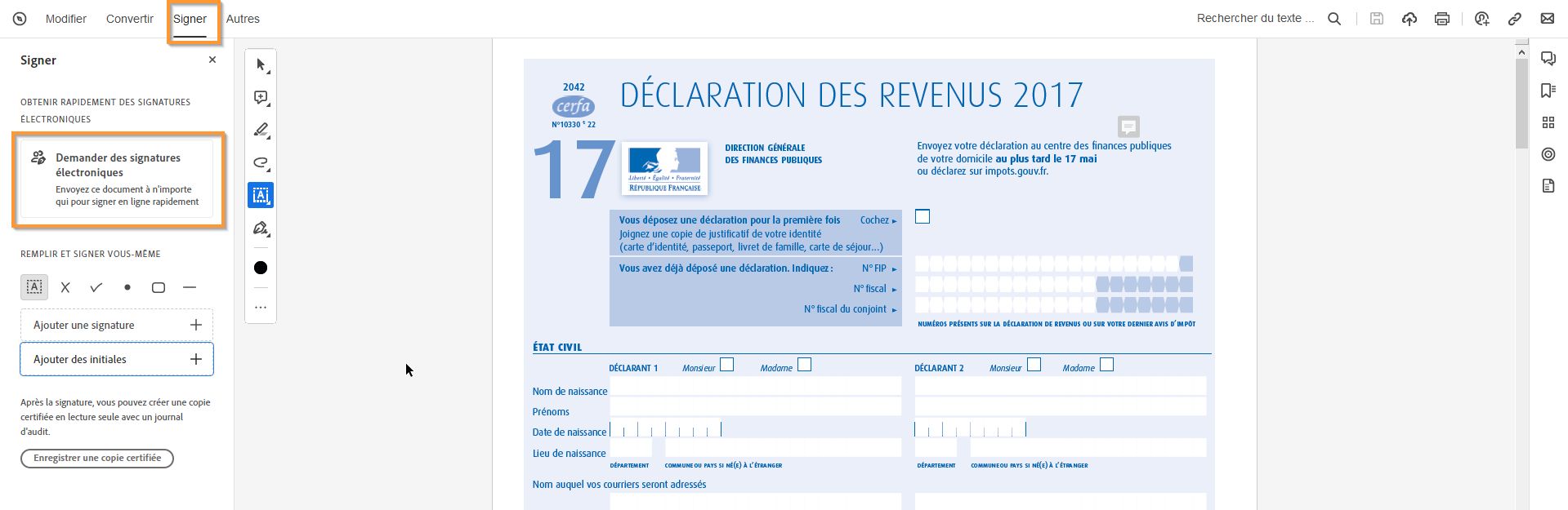 Demander des signatures électroniques