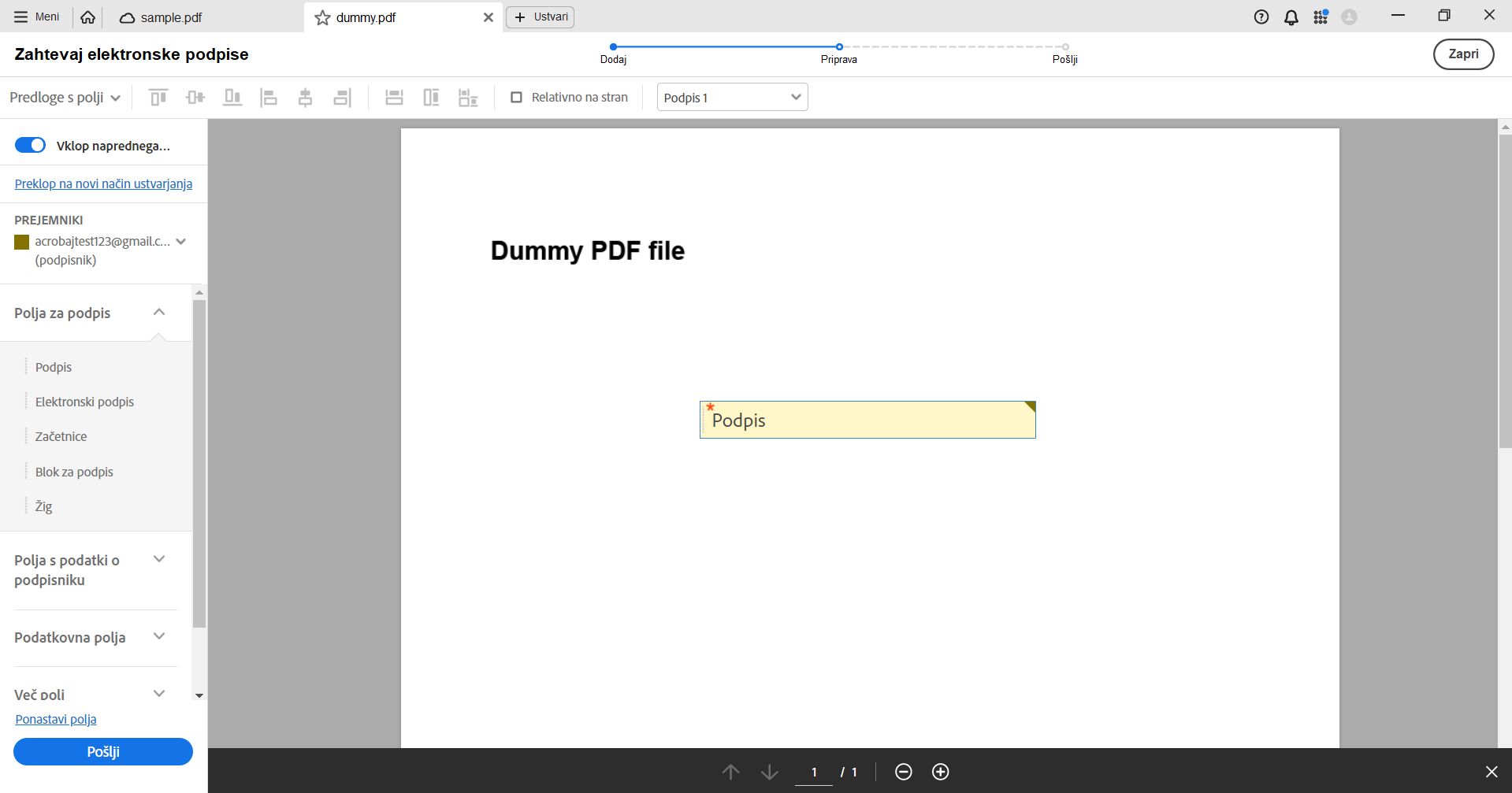 Dodajte polja za podpis.