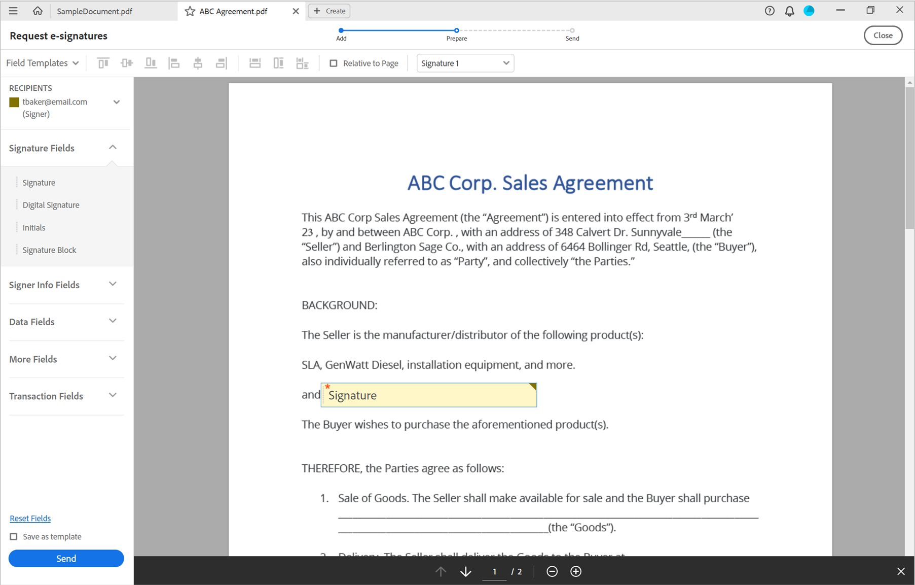הוספת שדות חתימה.