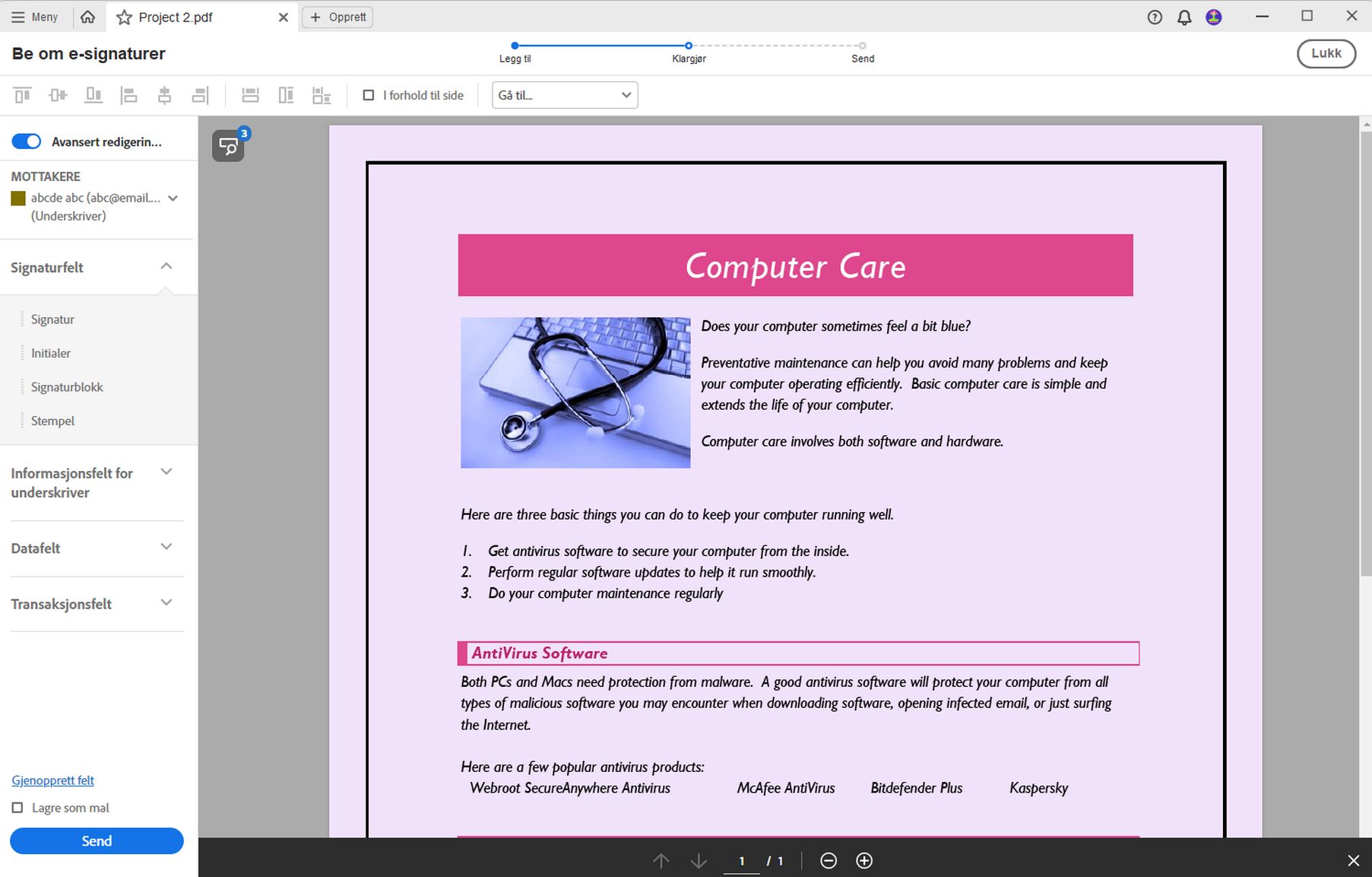 Legg til signaturfelt.