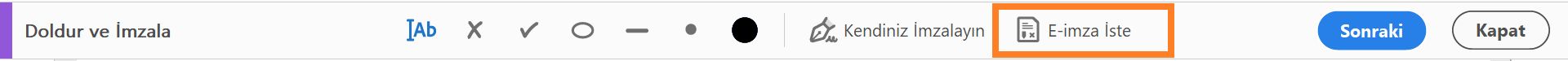 Doldur ve İmzala araç çubuğunda İleri'yi tıklatın