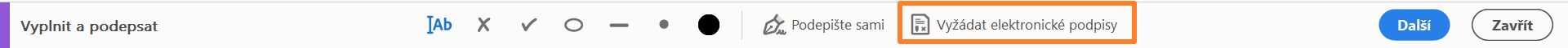 Klikněte na tlačítko Další na panelu nástrojů funkce Vyplnit a podepsat.