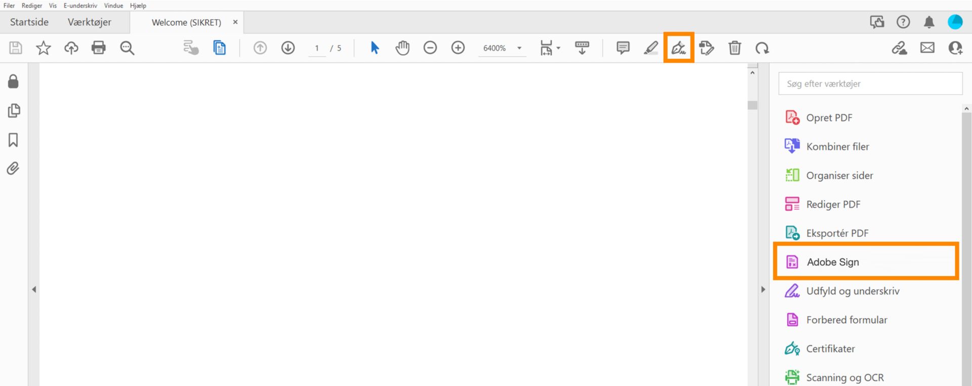 Værktøjet Global signatur