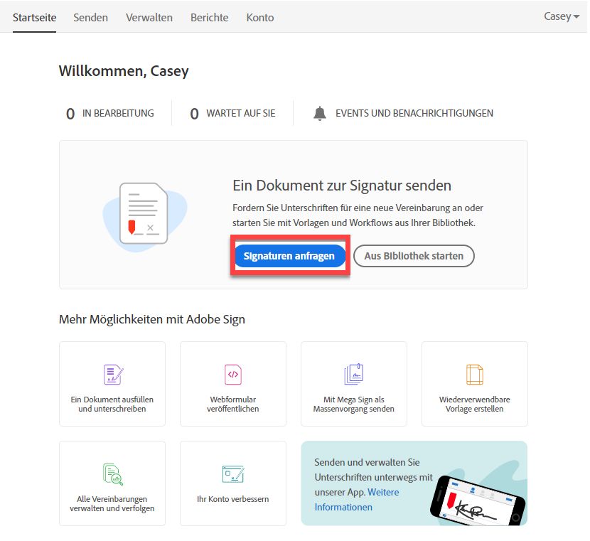 Startseite – Signaturen anfordern
