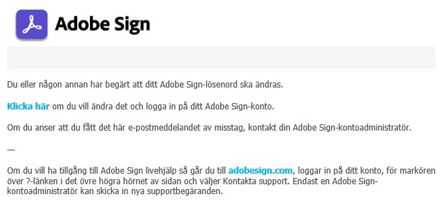 E-postmeddelande om att ändra lösenord