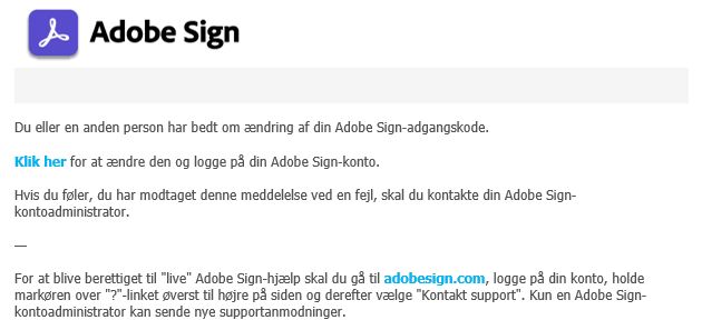 E-mail med instruktioner om ændring af adgangskoden