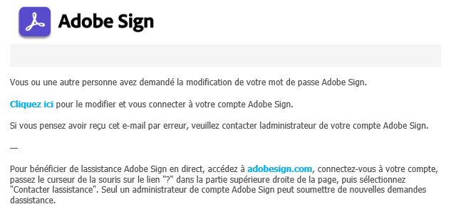 Courrier électronique de modification de mot de passe